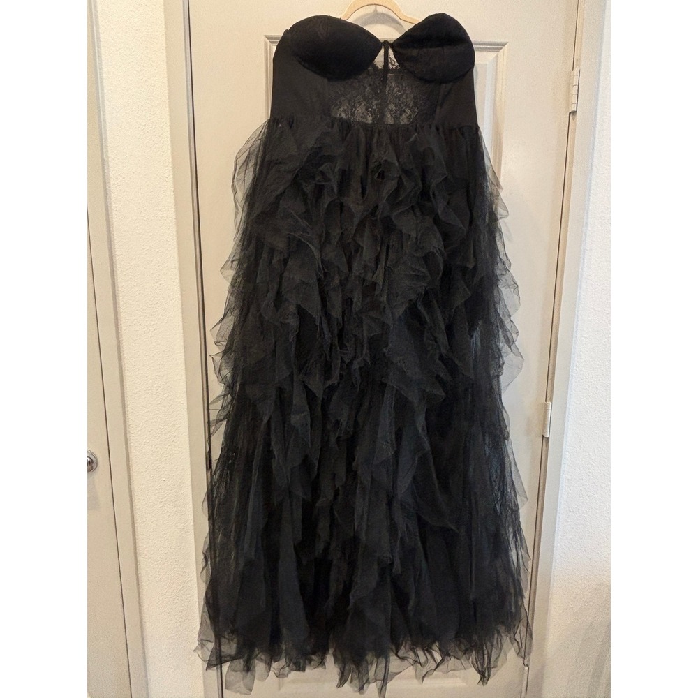 Faeriesty Black Strapless Tulle Ruffle Maxi Dress Corset Lace Bodice 3XL